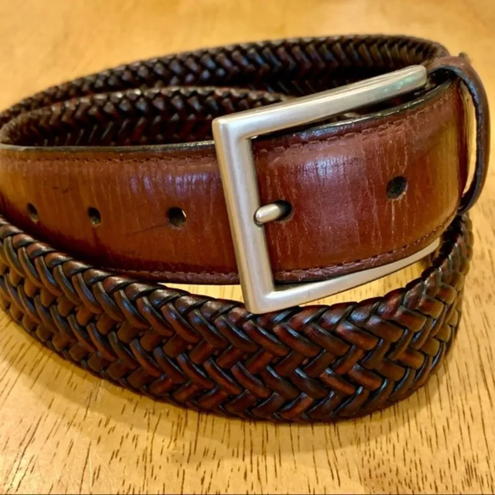 Genuine Brown Leather Braided Belt 36‎
